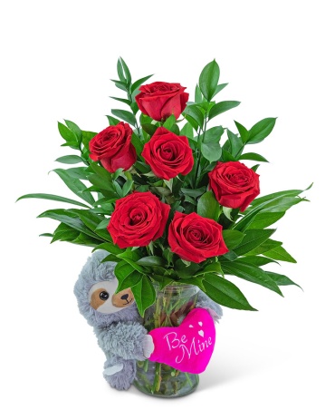 Be Mine Classic Six Red Roses with Sloth