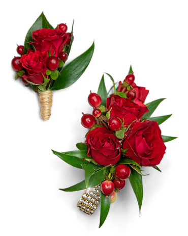 Crimson Corsage and Boutonniere Set