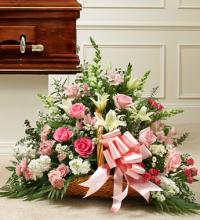 Sincerest Sympathies Fireside Basket-Pink &amp; White